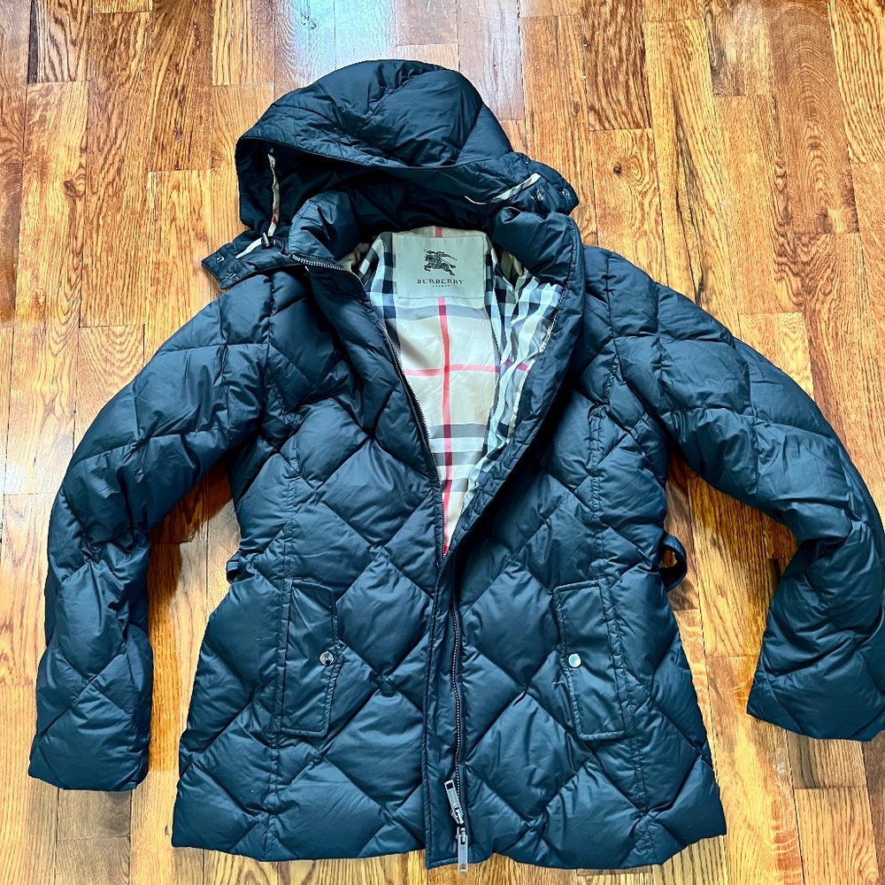 Authentic Burberry Brit Belted Puffer Down Jacket Black Size XL